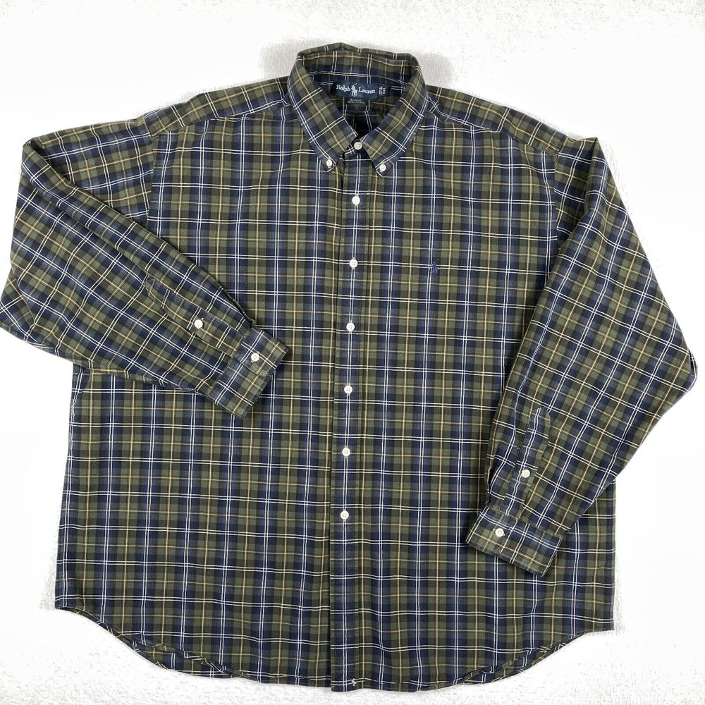 Ralph‎ Lauren Shirt Mens XXL Green Plaid Blaire Casual Work Travel Office Preppy